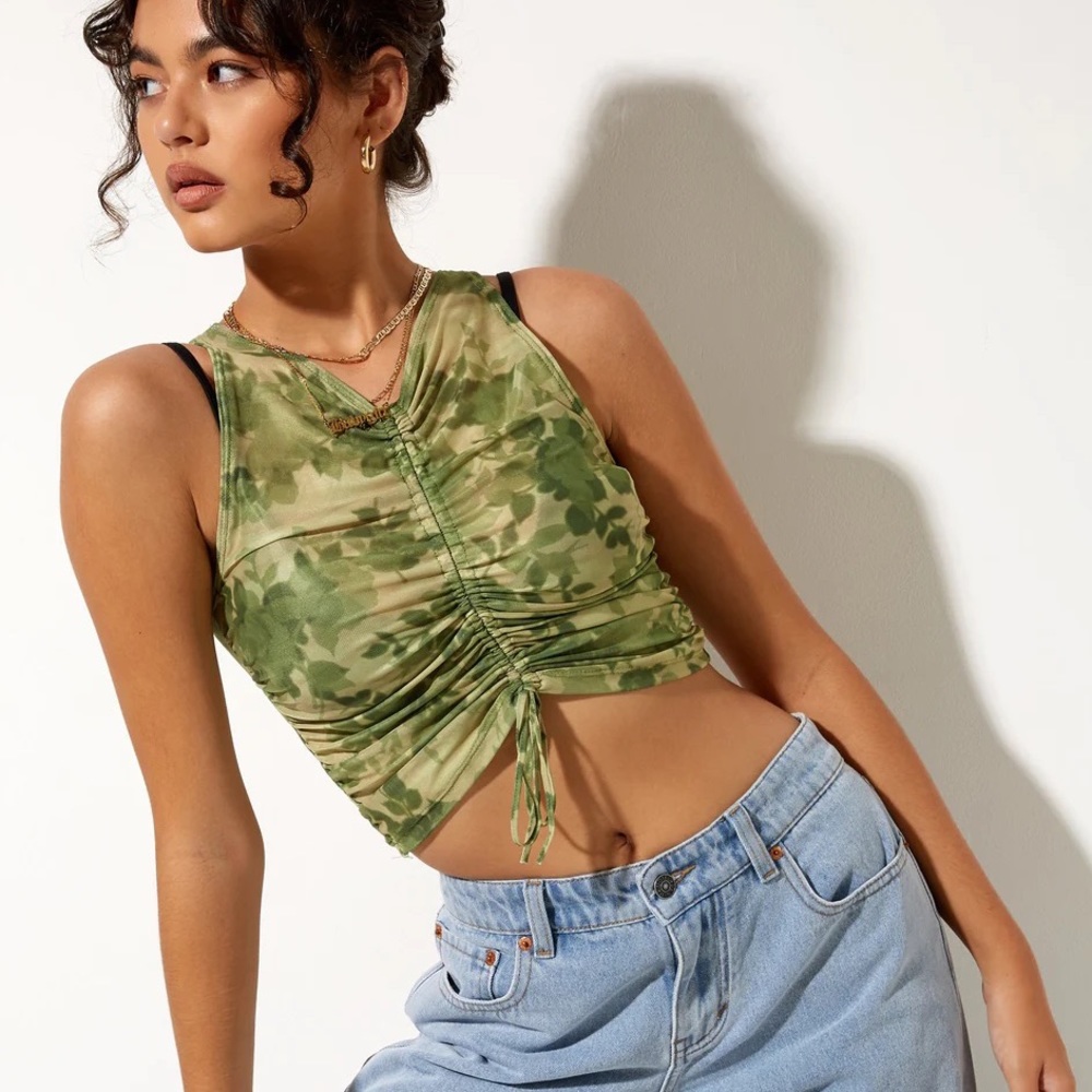 Motel Rocks Dainty Sheer Floral Printed Tank Top